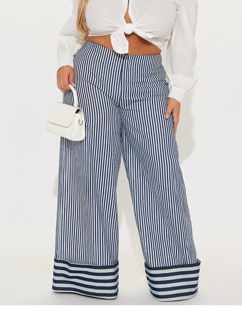 Navy & White Vertical Stripe Wide-Leg Pants